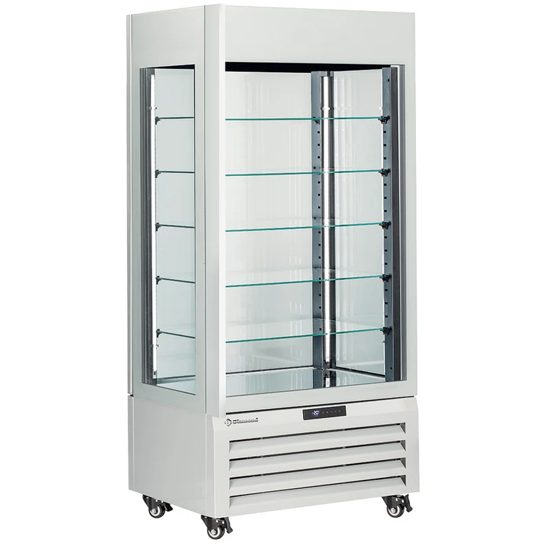 Konditoreivitrine 600L , Umluftkühlung , 5 Glasböden , Weiß, MAX/609-PW