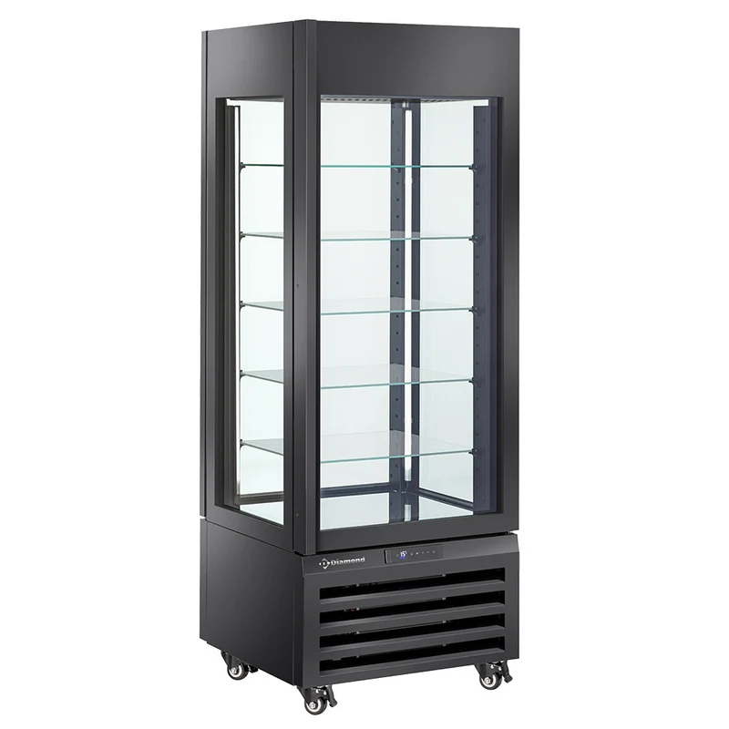 Pralinenvitrine 440 L mit Umluftkühlung , 5 Glasböden , Schwarz, MAX/507-CB