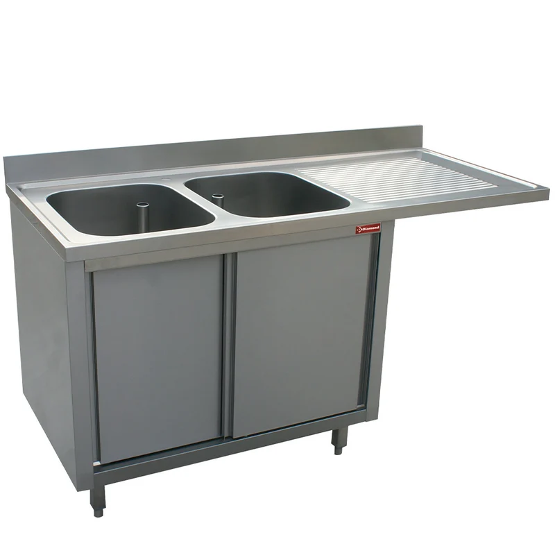 Profi Doppelspültisch aus Edelstahl , 2 Becken & Geschirrspüler-Unterbau , 1600 mm, L1621VD-AS