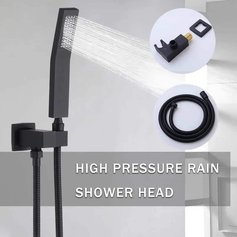 Rock Solid Ceiling Mount Rainfall Shower System With Heavier Gauge All Metal Handheld Sprayer In Matte Black Offering Self Cleaning Nozzles And Dead Simple Install For Knockout Wide Coverage Flow