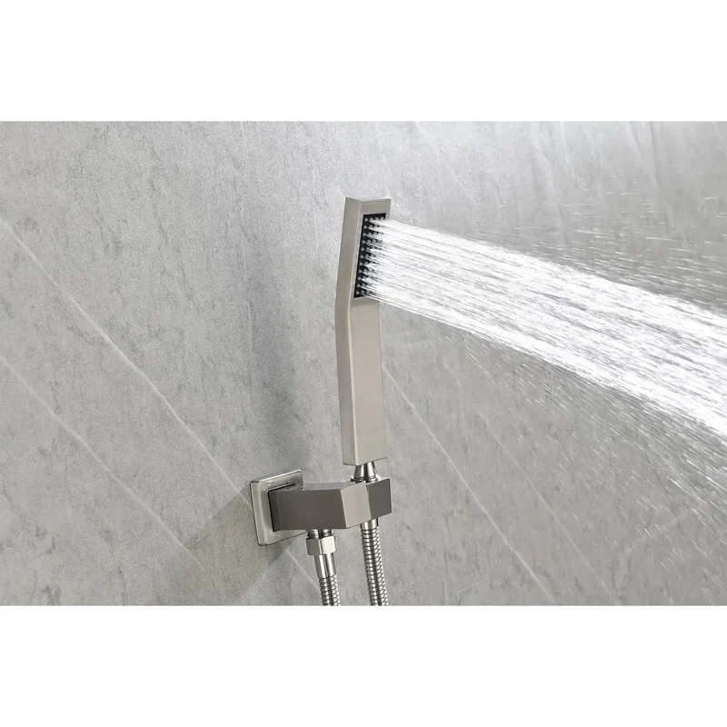 Top Shelf Shower System With Hand Shower And Tub Spout Featuring Rock Solid Brass And Stainless Steel Build Includes Self Cleaning Silicone Nozzle For Easy Maintenance And Delivers Continuous Powerful Water Flow With American Standard Connection