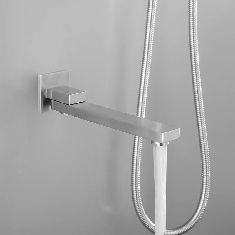 Top Shelf Shower System With Hand Shower And Tub Spout Featuring Rock Solid Brass And Stainless Steel Build Includes Self Cleaning Silicone Nozzle For Easy Maintenance And Delivers Continuous Powerful Water Flow With American Standard Connection