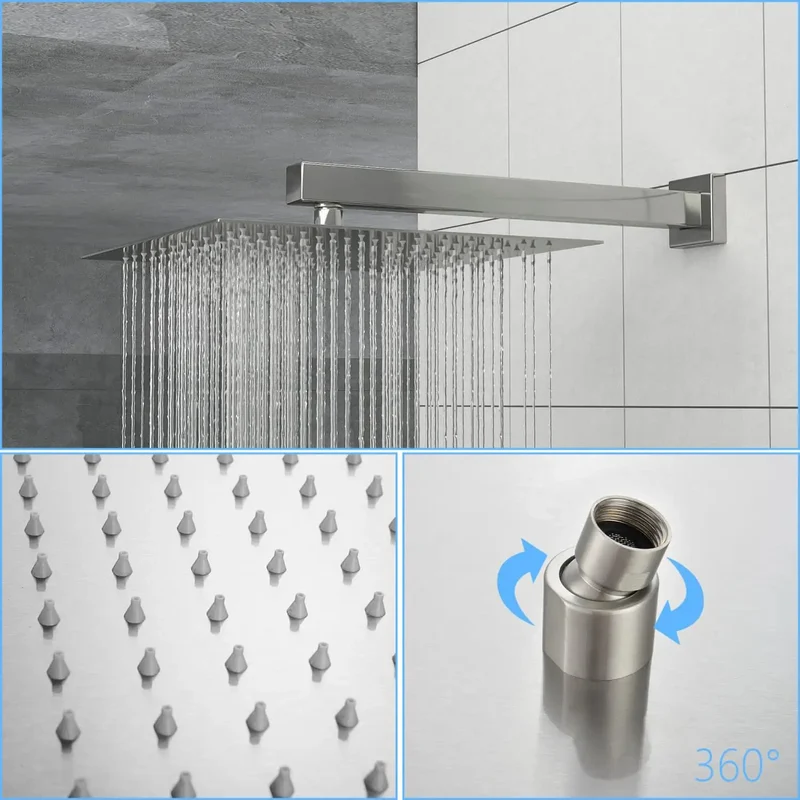 Wall Mounted Square Rainfall Shower System With Heavy Duty Stainless Steel And Rock Solid Brass Frame Featuring Slick Brushed Nickel Finish Adjustable Water Flow And Snazzy Handheld Combo For Your Sweet Bathroom Upgrade
