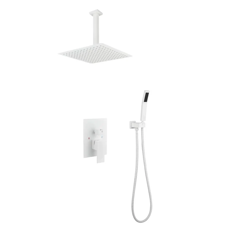 Top Tier 16 Inch Rain Shower Head With Self Cleaning Silicone Nozzles Heavy Duty Brass Wall Mounted White Finish Includes Hand Shower Hose And Control Valve Badass Durability For A Smooth Bathroom Upgrade