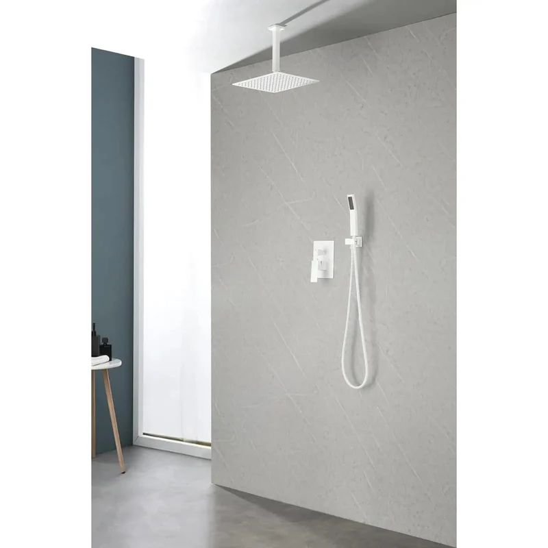 Top Tier 16 Inch Rain Shower Head With Self Cleaning Silicone Nozzles Heavy Duty Brass Wall Mounted White Finish Includes Hand Shower Hose And Control Valve Badass Durability For A Smooth Bathroom Upgrade