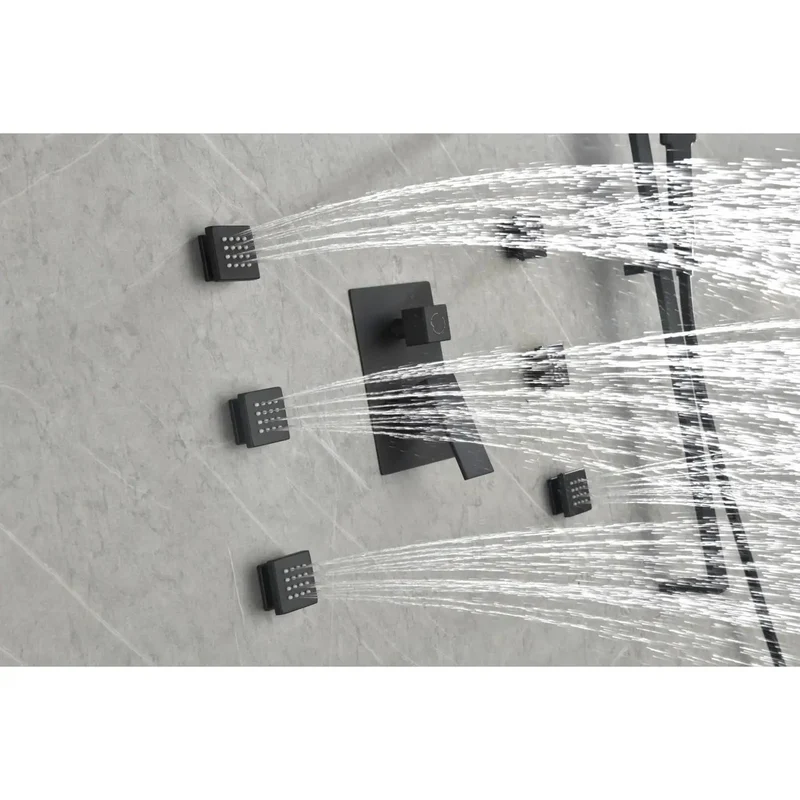 Top Shelf Matte Black Wall Mounted Shower System With Six Heavy Duty Body Sprays And Ergonomic Hand Shower For Hassle Free Bathroom Upgrades That Bring Serious Spa Vibes To Your Space