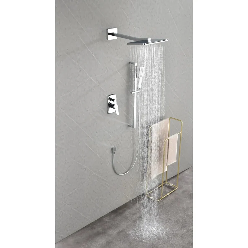 Top Shelf Wall Mounted Rain Shower System With Diverter Control Three Massage Body Jets And Comfort Handheld Wand Featuring Clog Free Chrome Build For Smooth Bathroom Makeover