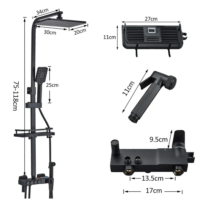 Slick Black Digital Thermostatic Shower Kit With A Badass Rainfall Head And Smooth Hydropower LCD Interface For Tub Or Bidet Upgrades That Feel Pretty Darn Good