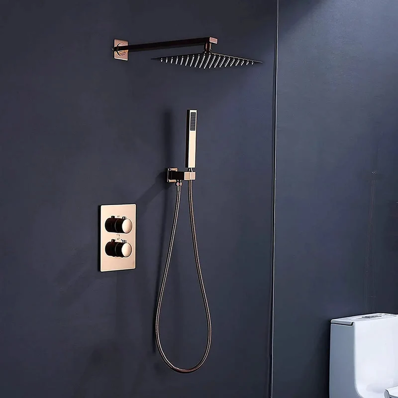 10 Inch Ultra Thin Rose Gold Shower Set With Heavy Duty High Pressure Rain Head And Handheld Sprayer Luxury Solid Brass Bathroom Mixer For An Insane Home Glow Up And Flawless Aesthetic