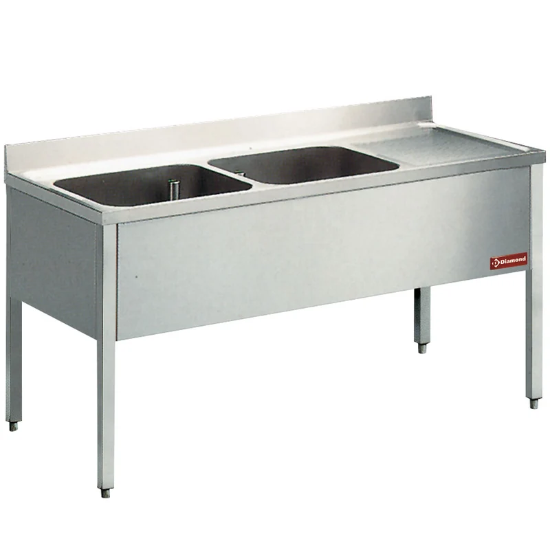Gastro Doppelspültisch aus Edelstahl , 2 Becken , 160 cm breit, L1620D-KD-D