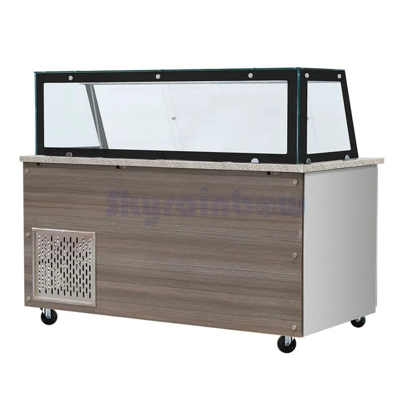Salattheke, SNACK-Line, Kalte Theke, 6x GN1/1, Granit Star Galaxy schwarz, 223x82x85.5 Glasaufbau Klarglas schwarzer Rand, ohne Zwischenablage H=396mm
