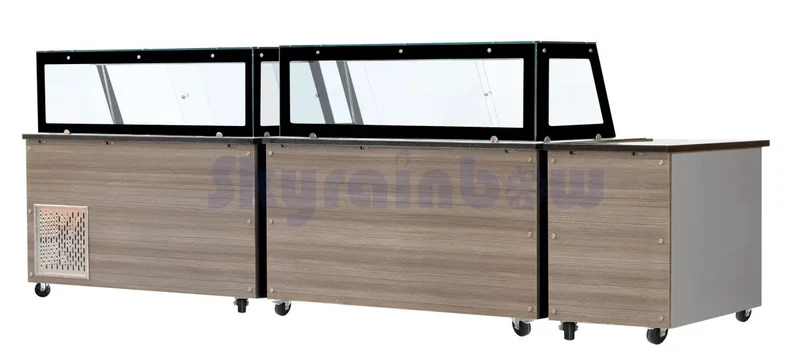 Salattheke, SNACK-Line, Kalte Theke, 5x GN1/1, Granit Star Galaxy schwarz, 188x82x85.5 Glasaufbau Klarglas schwarzer Rand, ohne Zwischenablage H=396mm