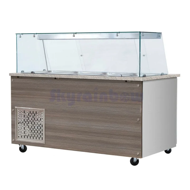 Salattheke, SNACK-Line, Kalte Theke, 6x GN1/1, Granit rosa-grau, 223x82x85.5 Glasaufbau Klarglas ohne Zwischenablage, H=396mm
