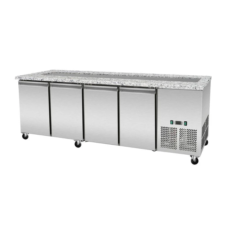 Salattheke, SNACK-Line, Kalte Theke, 6x GN1/1, Granit rosa-grau, 223x82x85.5 Glasaufbau Klarglas ohne Zwischenablage, H=396mm