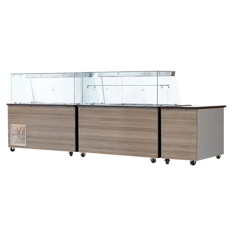 Salattheke, Kalte Theke, 5x GN1/1, Granit rosa-grau, 188x82x85.5 Glasaufbau Klarglas mit Zwischenablage, H=496mm
