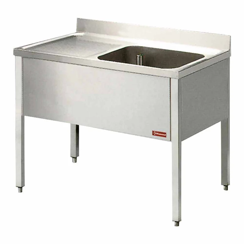Gastro Spültisch Edelstahl 1400x700 mm , 1 Becken , Abtropffläche links, L1410S-KD-D