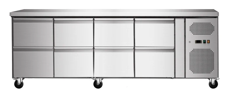 Kühltisch mit 8 Schubladen, Umluft, 223x70