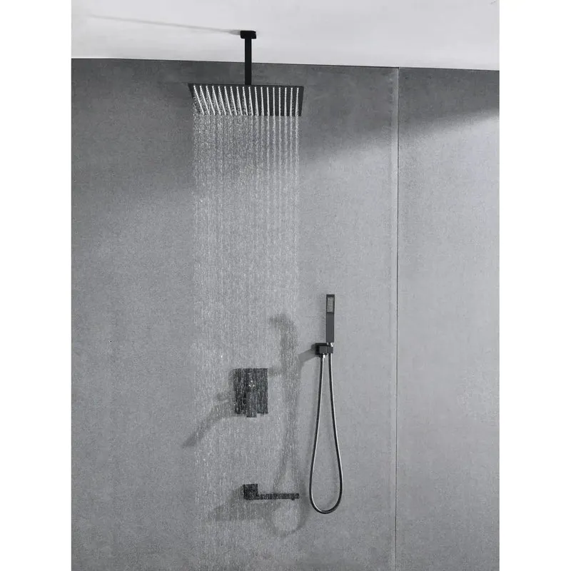 Top Shelf Heavy Duty Brass Shower System 16 Inch Square Rainfall Mixer Head With Self Cleaning Silicone Nozzles Smooth Water Flow For A No Nonsense Bathroom Upgrade