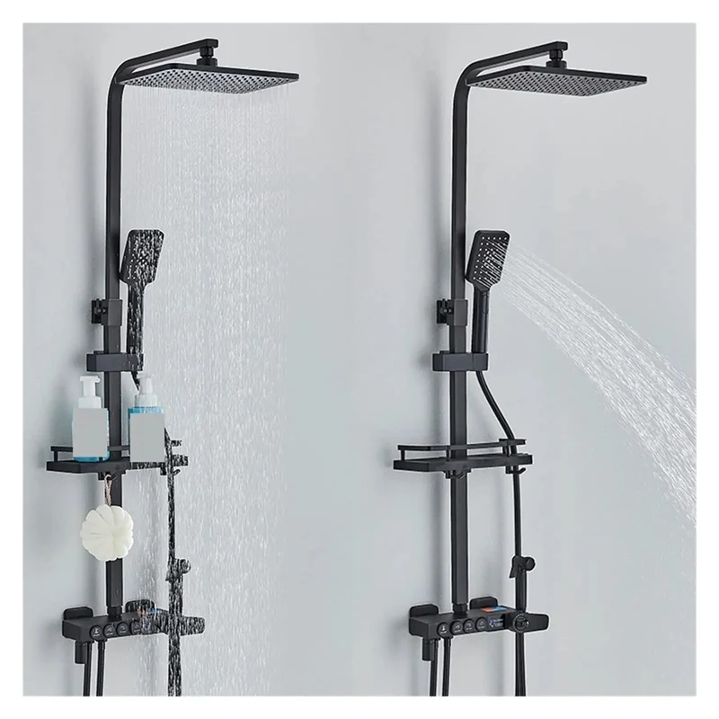High Quality Premium Black Digital Shower System Featuring Slick Hydropower Thermostatic Flow And Rock Solid High Pressure Rainfall Head For Quick Bathtub Installation
