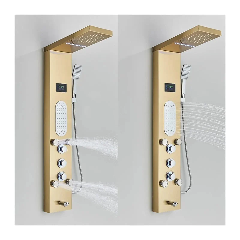Top Shelf Digital Shower Panel With Big Led Display Six In One Rainfall And Massage Jets Built Tough Stainless Steel Bathroom Shower Tower Solid Black