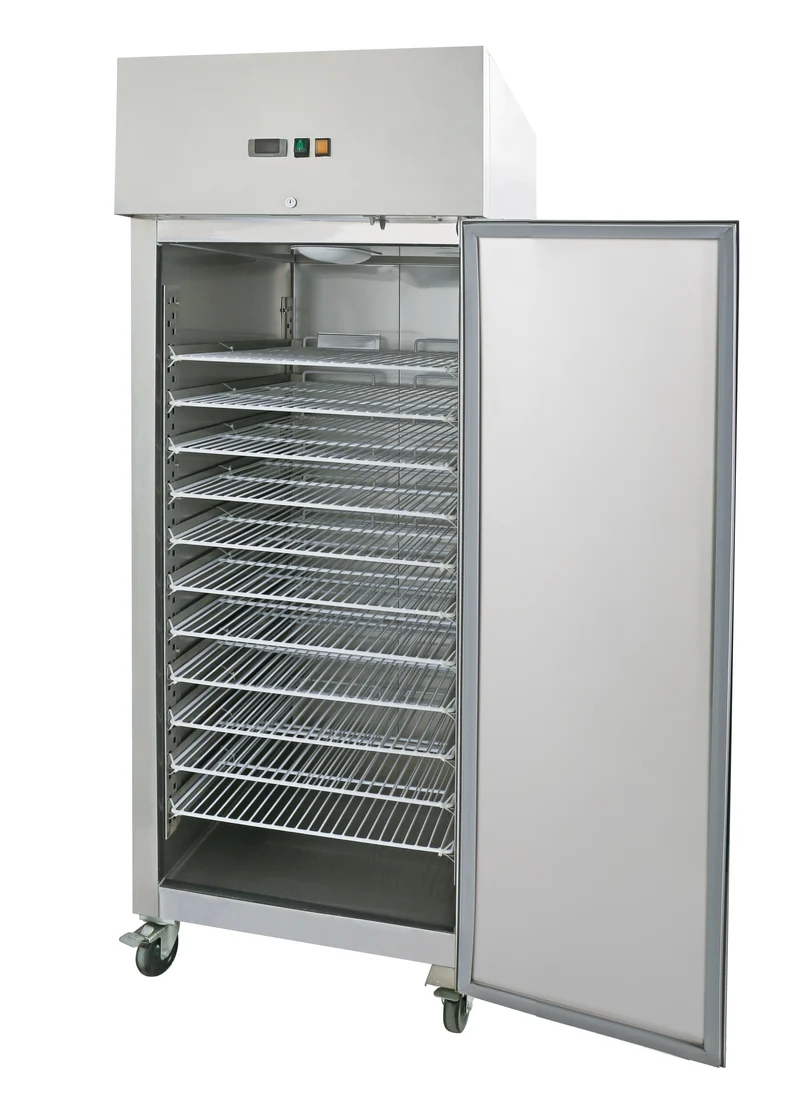 Edelstahltiefkühlschrank, Inhalt 733 Liter, Backnorm, 10Paar Schienen, ohne Trageroste