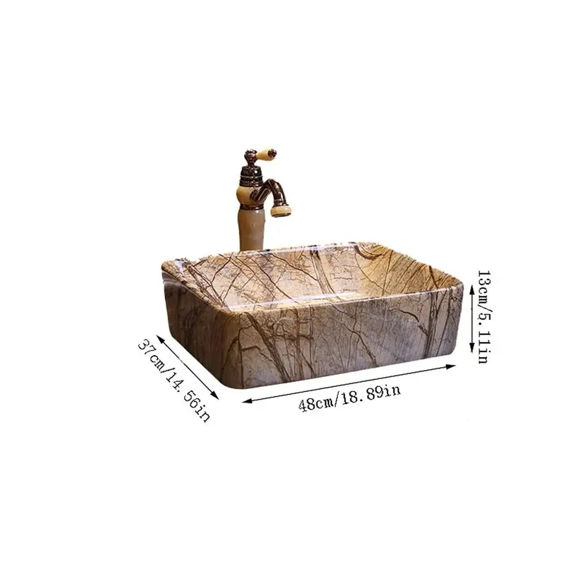 Top Shelf Rectangular Ceramic Vessel Sink With Faucet Modern Luxury Countertop Bathroom Vanity Basin Showstopper Washbasin Easy Cleanup For Dream Bathroom Remodel Project