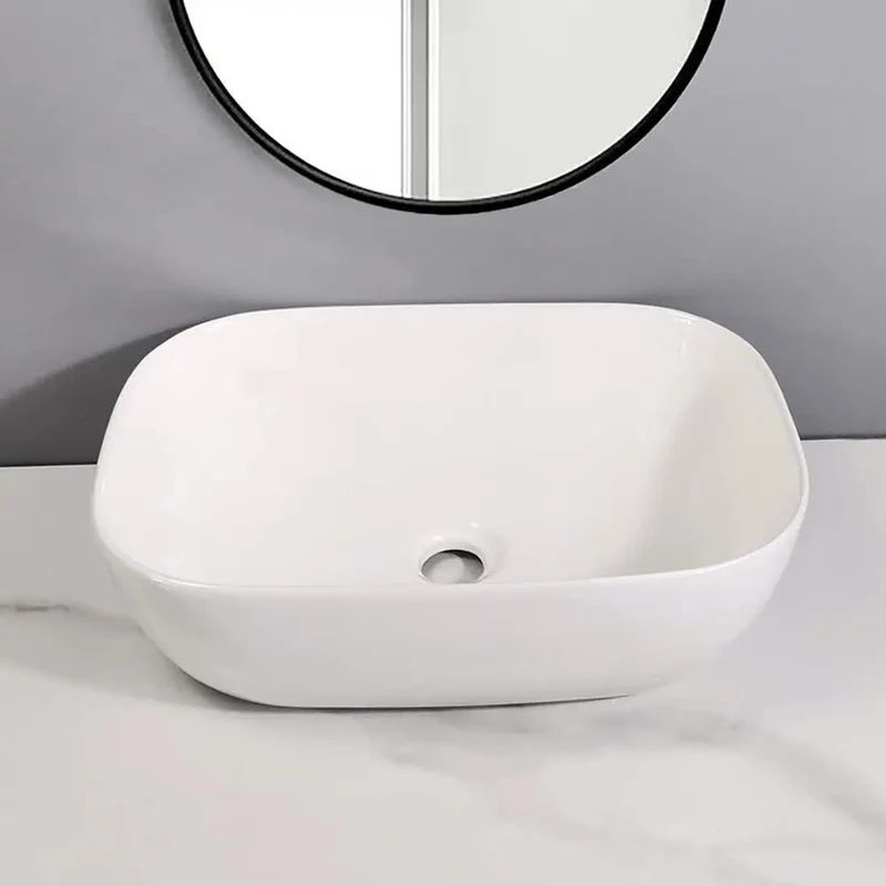 Top Shelf Ultra Modern White Ceramic Vessel Sink For Above Counter Bathroom Vanity Rectangular Basin With Clean Minimalist Lines And That Luxe Bathroom Decor Vibe
