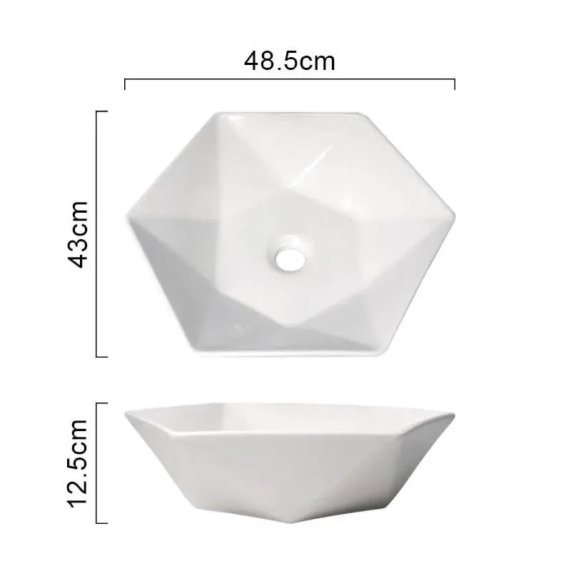 Premium Anti Scratch Glaze Surface Mounted Hexagonal Ceramic Vessel Sink Straight Up Slick Artistic Wash Basin For Modern Bathroom Vanity Sink For Hotels And Spas