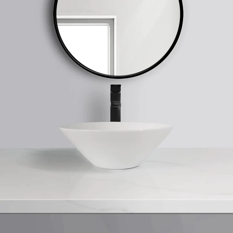 Sleek Ceramic Bathroom Vessel Sink Featuring Slick Lampshade Design For Countertop Setup Modern Luxury Wash Basin Straight Up Premium Home Fixtures That Deliver Heavy Duty Hotel Vibes