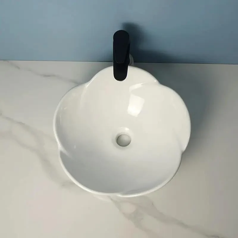 Top Tier Ceramic Vessel Sink For Bathroom Counter Straight Up Sleek White Wash Basin With Smooth As Glass Finish Hassle Free Cleaning And Low Key Stunning Petal Shape For Effortless Daily Use