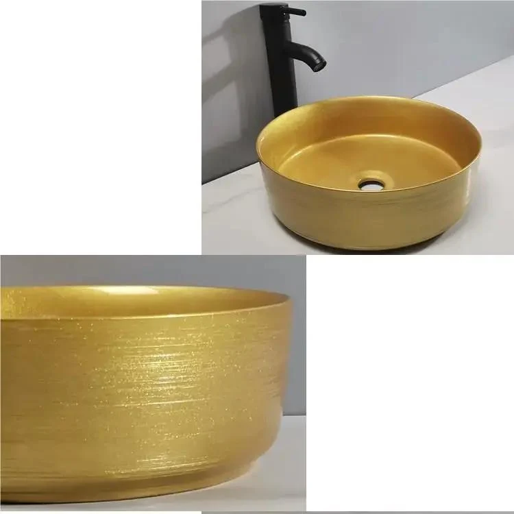 Round Golden Vessel Bathroom Sink Modern Counter Basin Art Wash Bowl Featuring Smooth Stain Resistant Glaze For No Sweat Cleanup And Drop Dead Gorgeous Long Shine