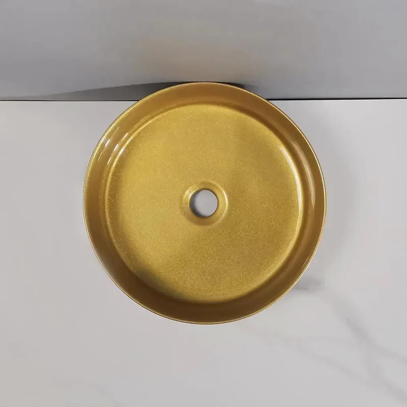Round Golden Vessel Bathroom Sink Modern Counter Basin Art Wash Bowl Featuring Smooth Stain Resistant Glaze For No Sweat Cleanup And Drop Dead Gorgeous Long Shine