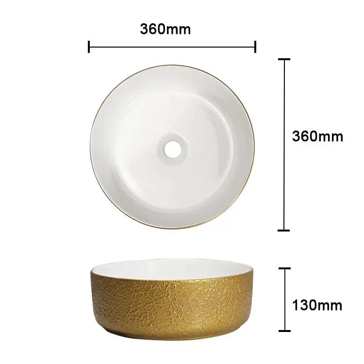 Golden Round Vessel Bathroom Sink Above Counter Retro Wash Basin Zero Hassle No Sweat Cleanup Rich Metallic Finish Rock Solid Ceramic Vanity Basin Quick Mount For Modern Home And Balcony Space