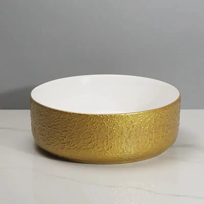 Golden Round Vessel Bathroom Sink Above Counter Retro Wash Basin Zero Hassle No Sweat Cleanup Rich Metallic Finish Rock Solid Ceramic Vanity Basin Quick Mount For Modern Home And Balcony Space