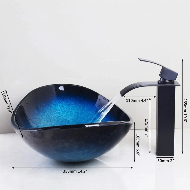 Slick Tempered Glass Vessel Washbasin With Crisp Modern Base Design And Easy Wipe Surface Killer Vanity Faucet Set For Fresh Bathroom Reno Smooth Stylish Home Accent Piece Premium
