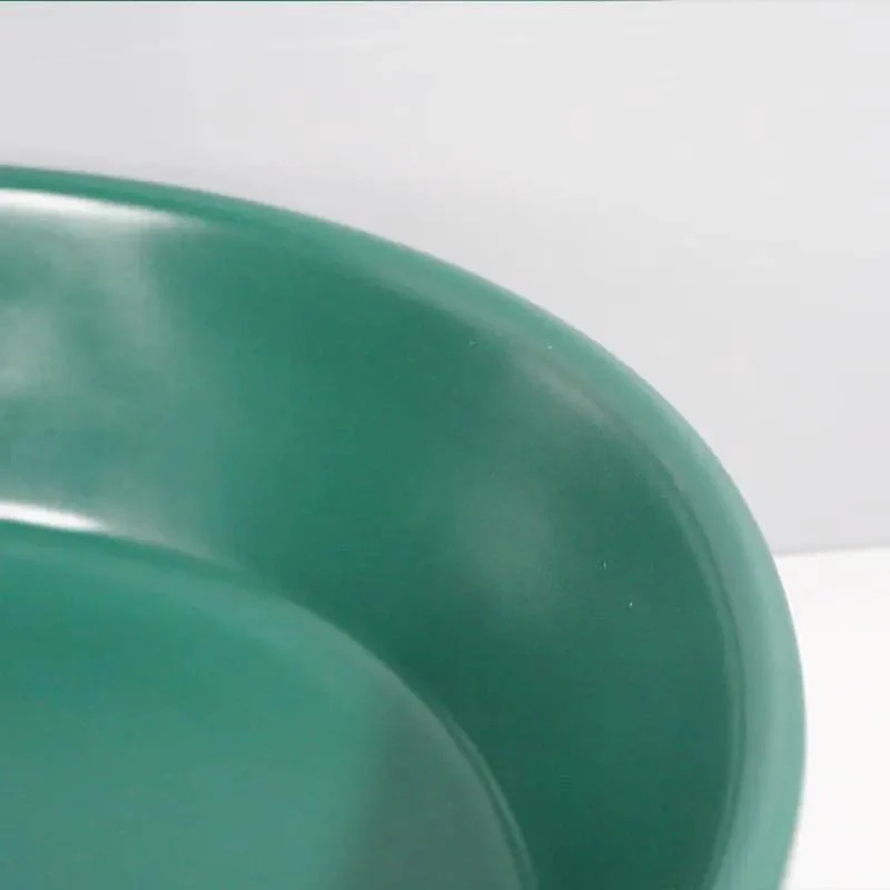 Round Ceramic Vessel Sink Above Counter With Butter Smooth Dark Green Glaze Nonporous Stain Resistant Finish No Hassle Cleanup Drop Dead Gorgeous Contemporary Bathroom Art Basin