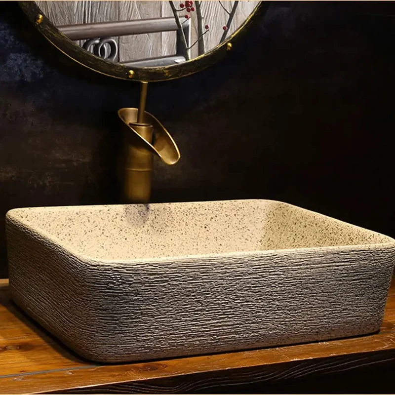 Slick Rectangular Ceramic Vessel Sink Comes With Faucet No Sweat Cleanup Countertop Washbasin Stain Proof Coating For Modern Bathrooms And Durable Daily Grind Living