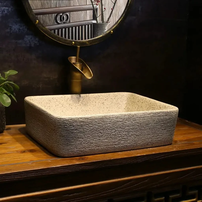 Slick Rectangular Ceramic Vessel Sink Comes With Faucet No Sweat Cleanup Countertop Washbasin Stain Proof Coating For Modern Bathrooms And Durable Daily Grind Living