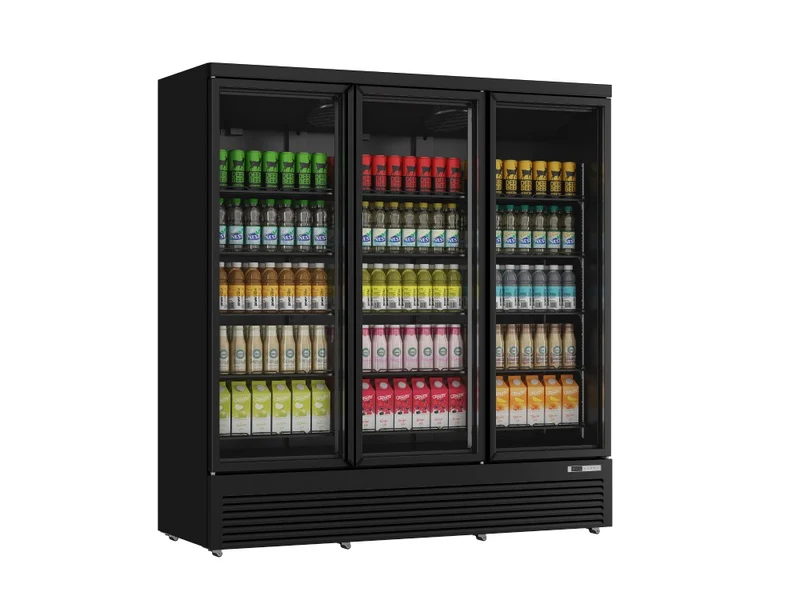 Getränkekühlschrank / Kühlschrank mit 3 Glastüren - schwarz
