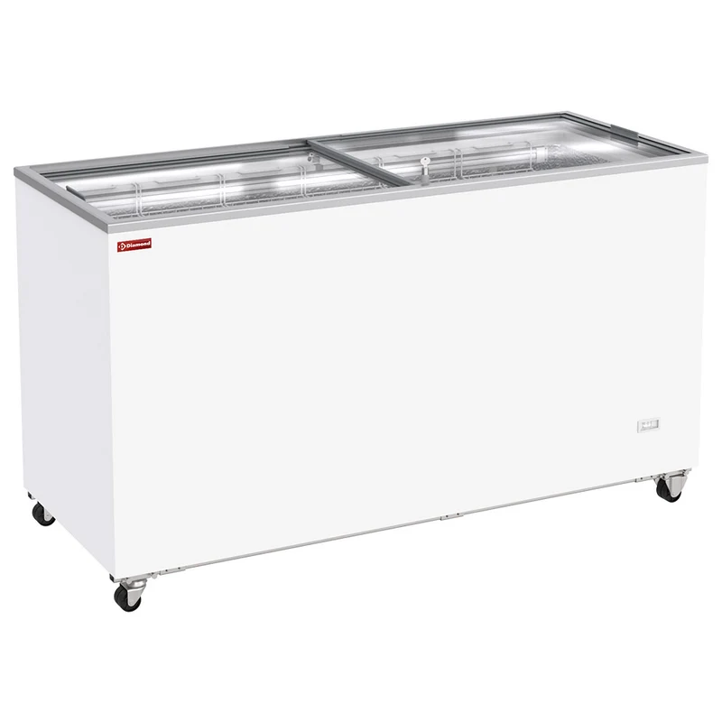 Gastro Tiefkühltruhe 503L , Glasschiebedeckel , Fahrbar & Abschließbar, GVL51-G5