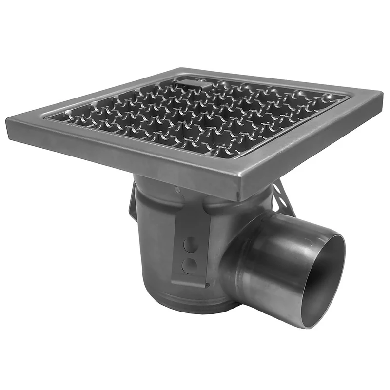 Bodenablauf Edelstahl 400x400 mm mit seitlichem Ausgang, GS44-N