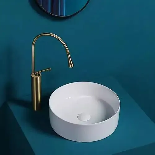 Round Countertop Vessel Sink With Thickened Copper Drain Basket For Bathroom Washbasin And Balcony Area Game Changing No Fuss Cleanup Top Tier Modern Design Hassle Free Installation And Slick Finish For Daily Use