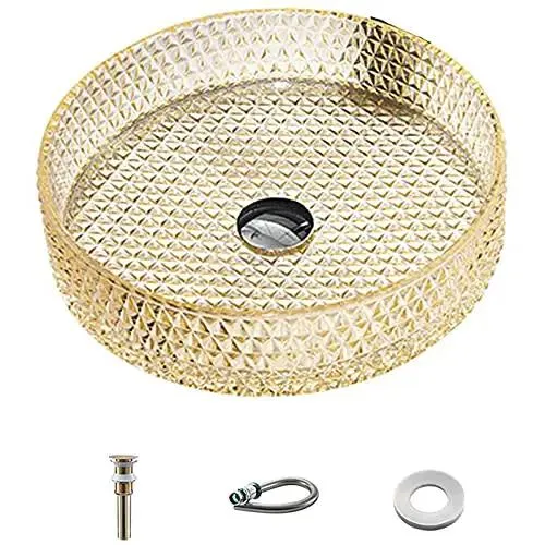 Super Solid Tempered Glass Vessel Sink In Bright Yellow Countertop Wash Basin With Complete Hardware Kit Bang For Your Buck Upgrade For Spacious Bathrooms Or Bar Rooms