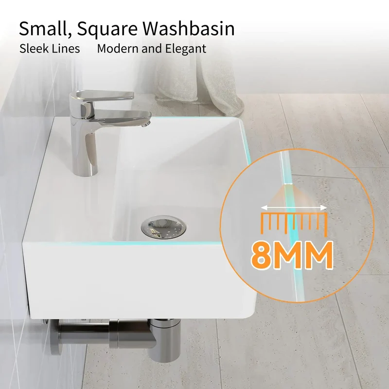 Compact White Bathroom Wash Basin With Integrated Led Lighting Straightforward Wall Or Counter Setup Stainproof Finish And No Sweat Cleanup Perfect For Tight Spaces And Fresh Vibes