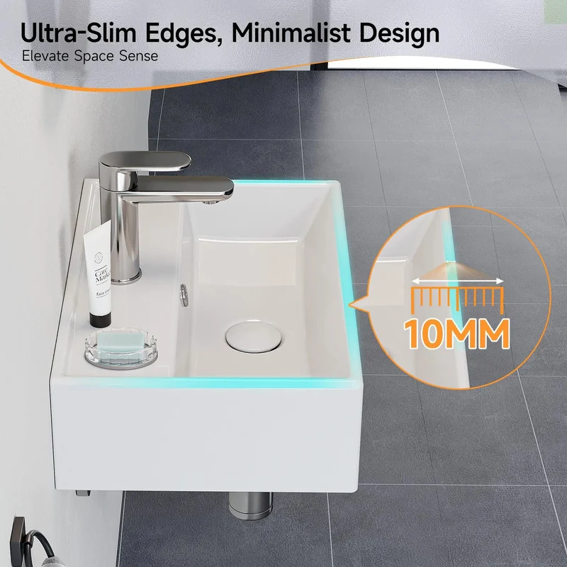 Top Shelf Bathroom Wash Basin Countertop Wall Mounted Rectangular Sink With Stain Resistant Smooth Finish Zero Drama Cleaning Perfect For Cramped Baths Quick Room Refreshes Built Dang Tough