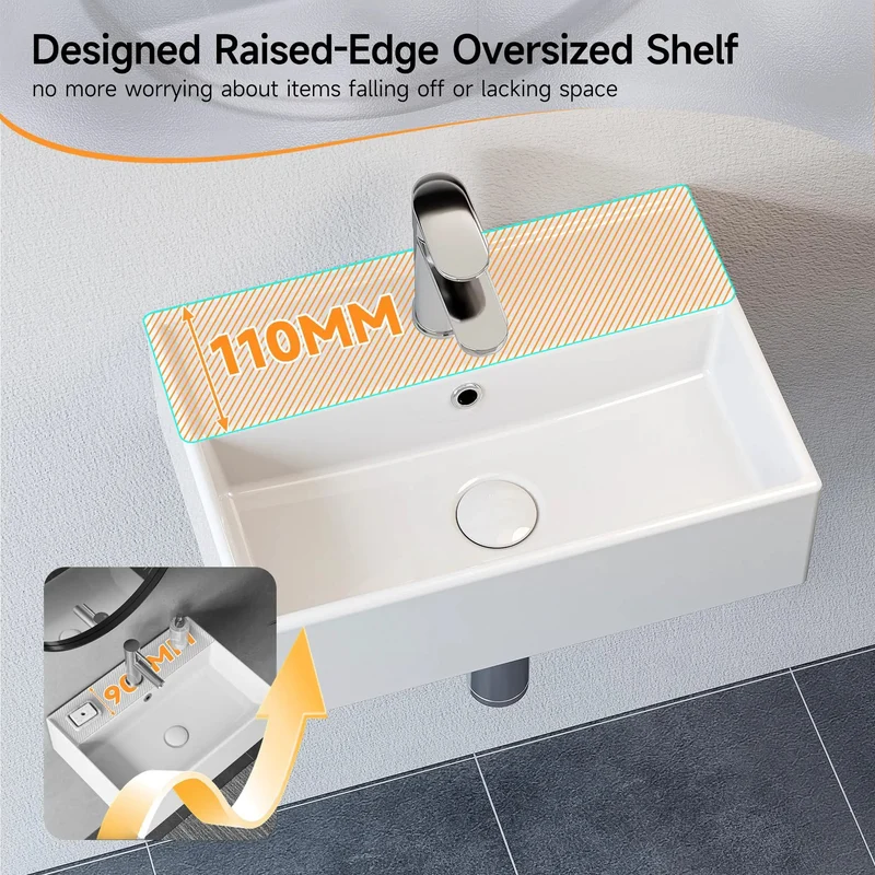 Top Shelf Bathroom Wash Basin Countertop Wall Mounted Rectangular Sink With Stain Resistant Smooth Finish Zero Drama Cleaning Perfect For Cramped Baths Quick Room Refreshes Built Dang Tough