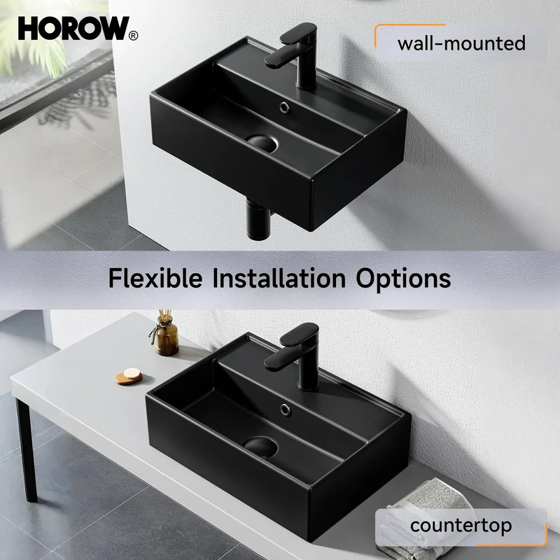 Badass Black Bathroom Wash Basin 45Cm Modern Countertop And Wall Mounted Sink Game Changer For Your Daily Grind Sleek Design That Slays Every Time Heavy Duty Ceramic Construction Ensures No Stress Installing Is A Total Home Flex
