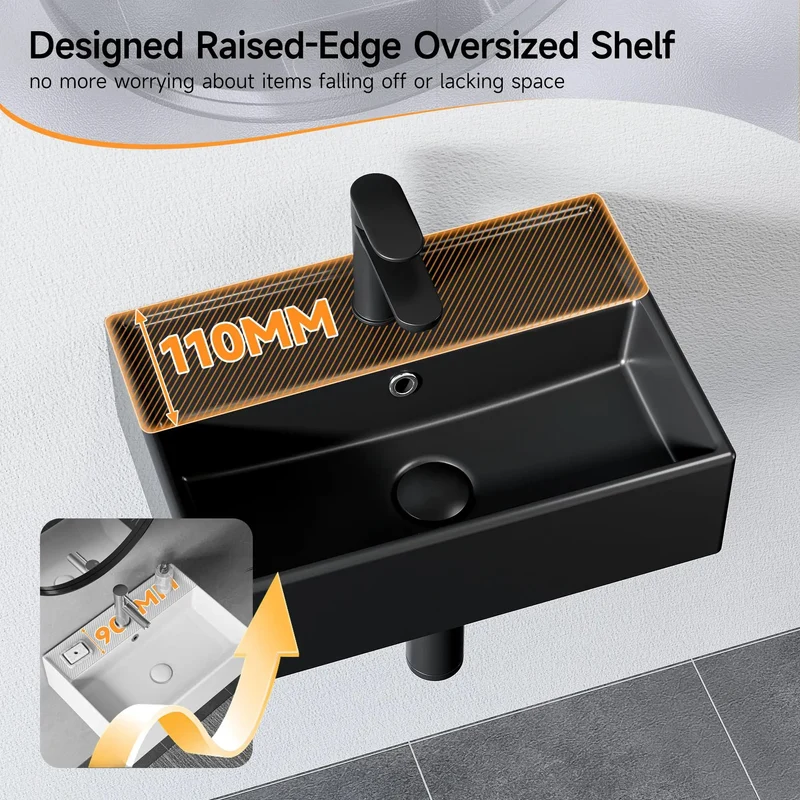 Badass Black Bathroom Wash Basin 45Cm Modern Countertop And Wall Mounted Sink Game Changer For Your Daily Grind Sleek Design That Slays Every Time Heavy Duty Ceramic Construction Ensures No Stress Installing Is A Total Home Flex