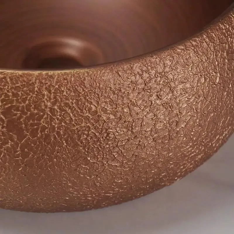 Modern Rose Gold Vessel Bathroom Sink Top Mount Round Ceramic Basin Over Counter Washstand Swanky Glossy Finish Effortless Design Standout Home Decor Premium Mini Tub For Luxe Spaces And Spa Sets