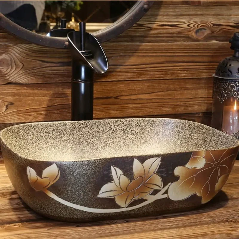 Top Shelf Ceramic Vessel Sink For Bathroom Vanity Countertop Basin With A Killer Vintage Art Look And Smooth Modern Luxury Finish Crafted To Upgrade Any Home Space Or Commercial Washroom Setup Today